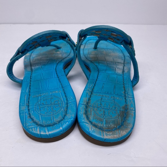 RARE Tory Burch Croc Blue Turquoise Miller Sandals - Picture 5 of 8